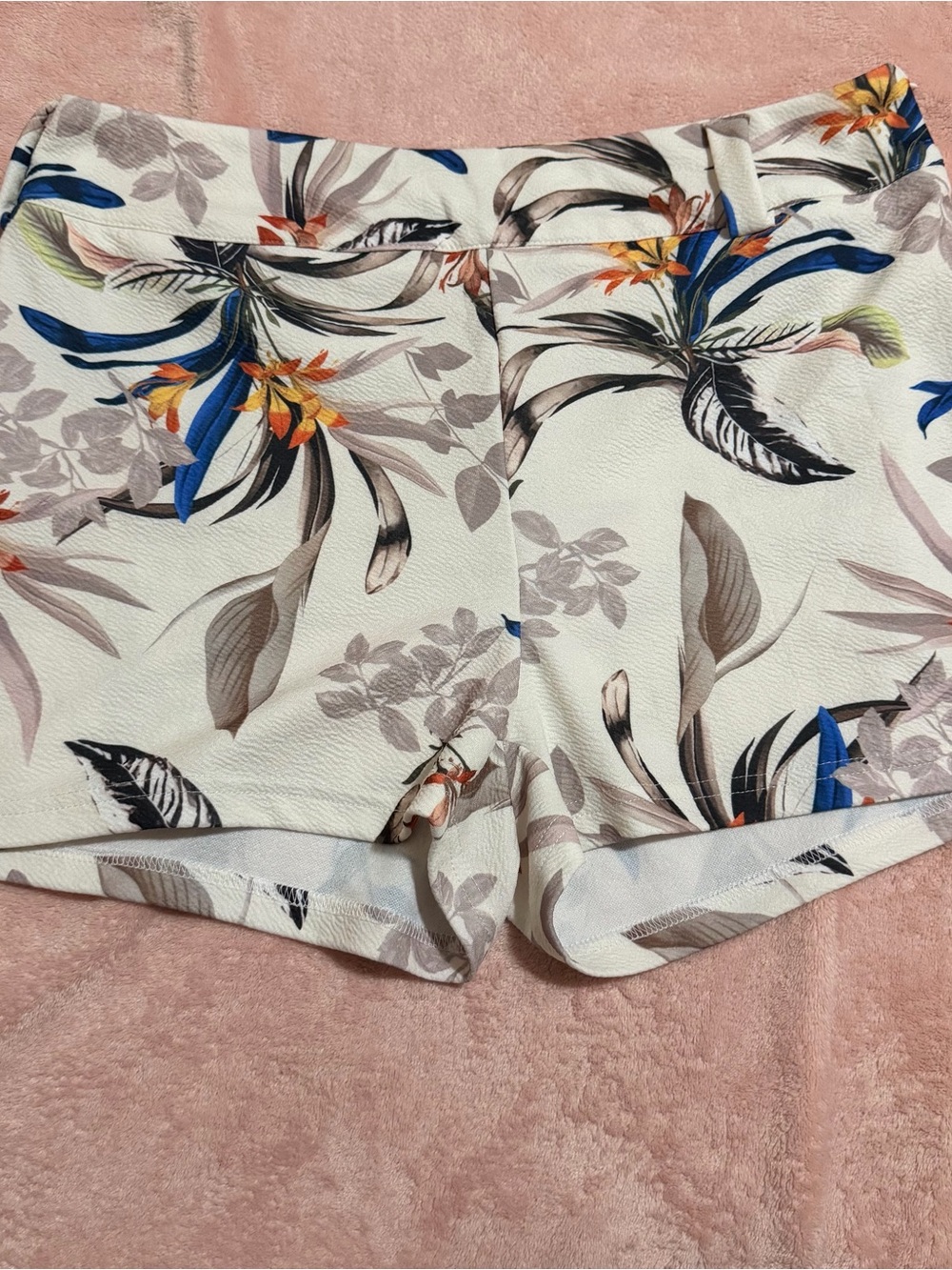 SHEIN Floral Print Bermuda Shorts - White with Blue & Orange